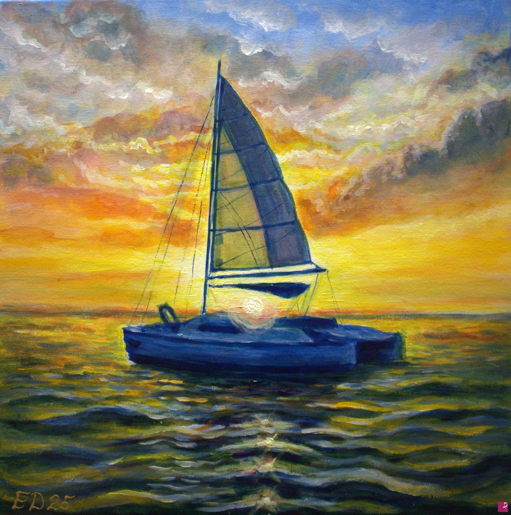 quadri in vendita online - Catamarano all'alba
