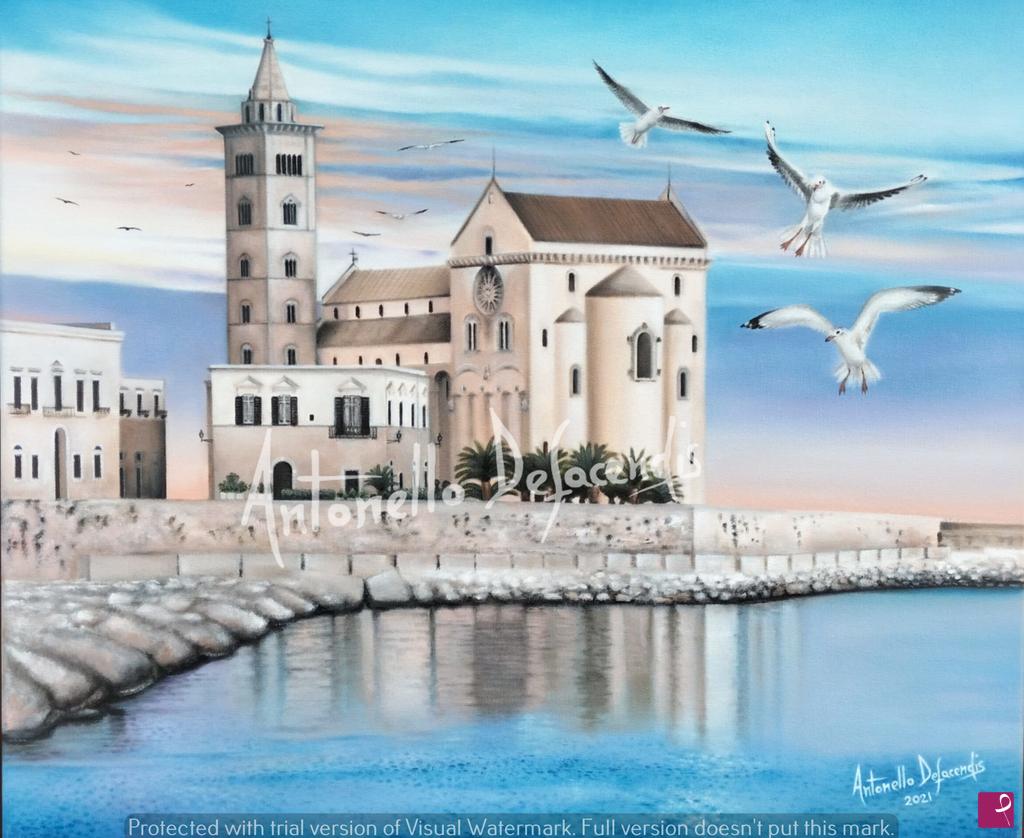 quadri in vendita online - Cattedrale Trani vista mare - codice archivio AD-001-2021 