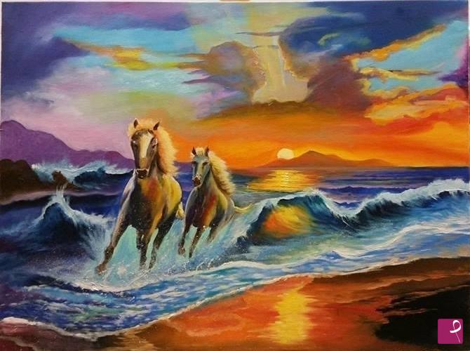 quadri in vendita online - Cavalli al mare.
