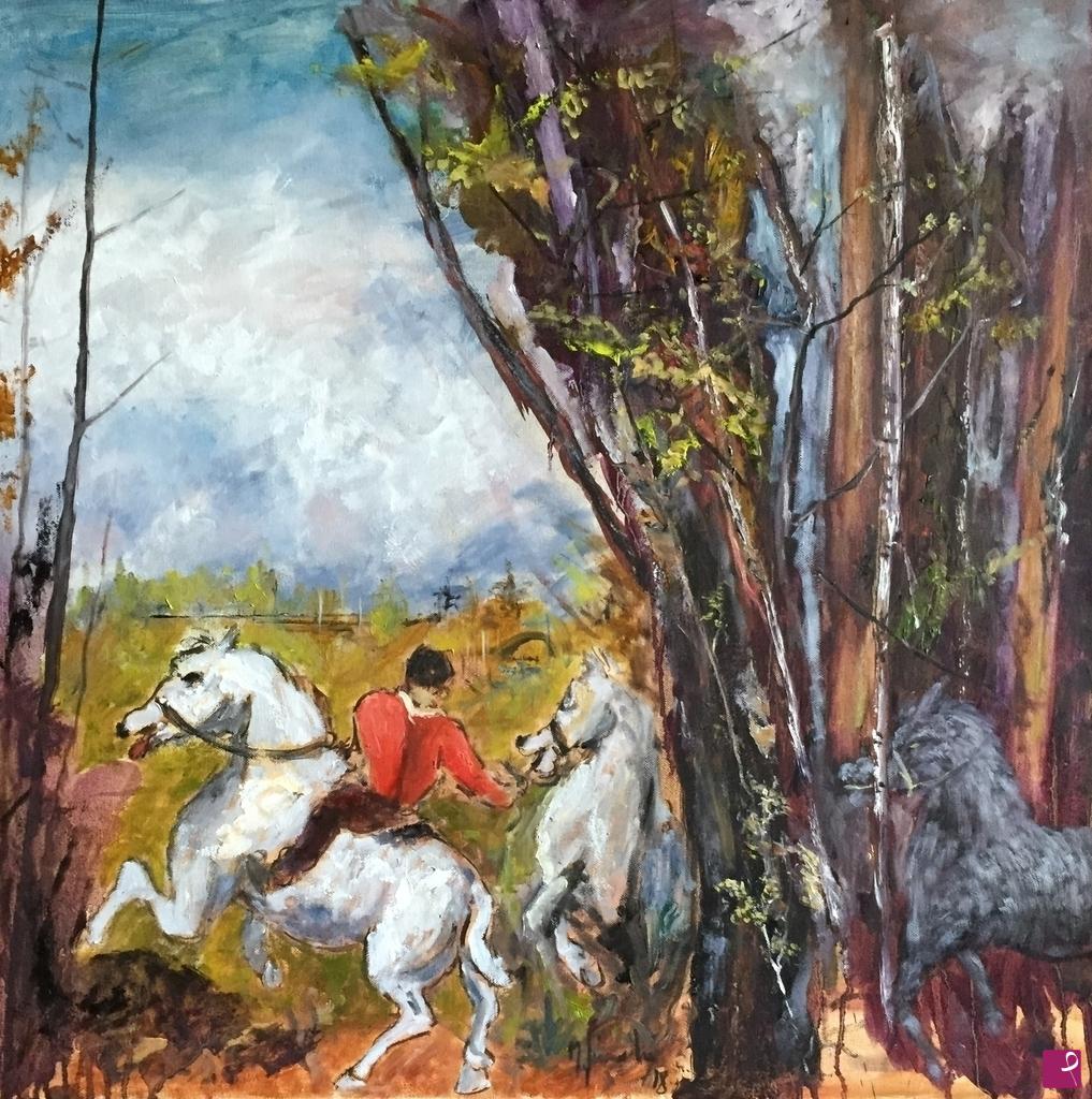 quadri in vendita online - Cavalli nel bosco