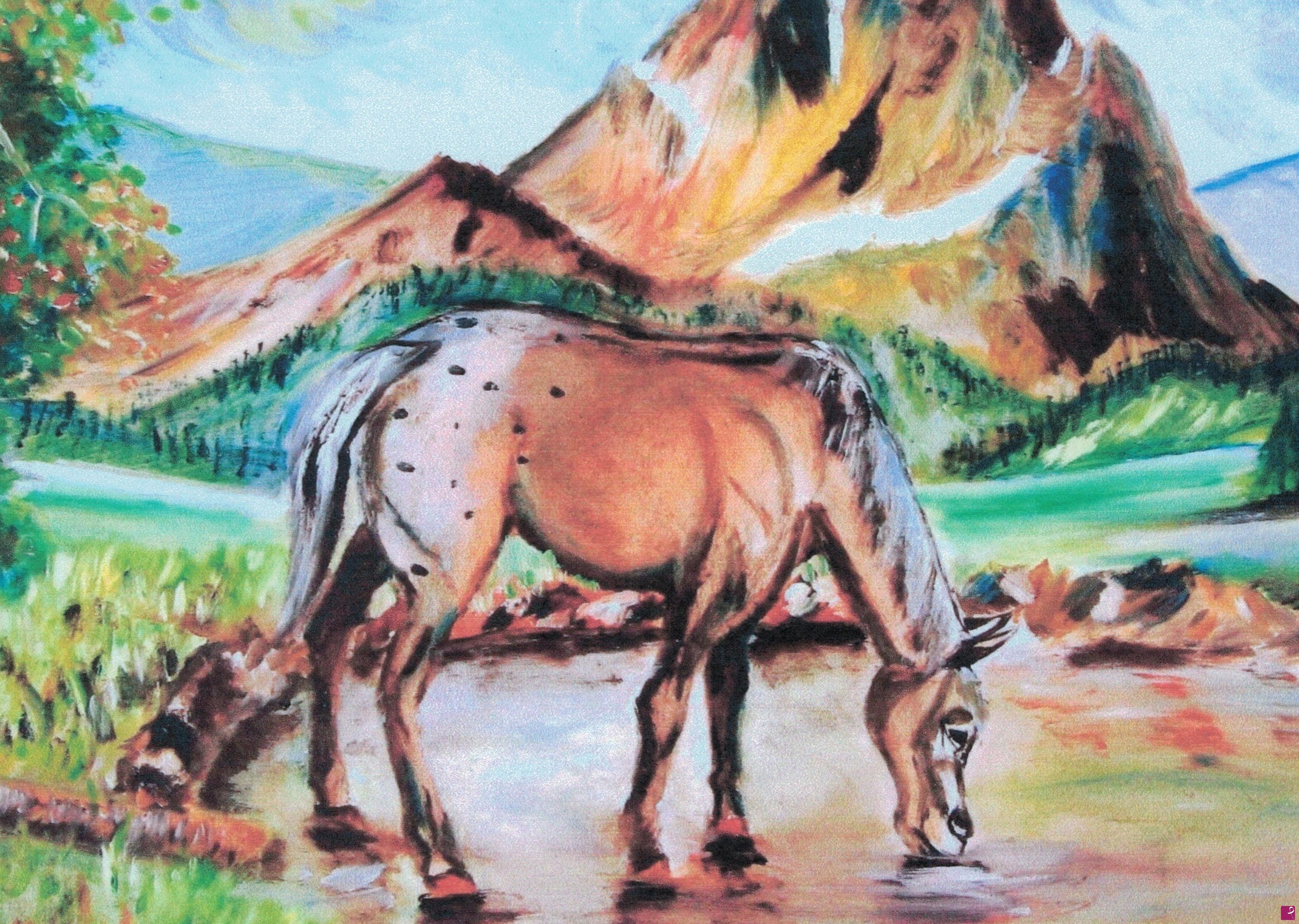 quadri in vendita online - Cavallo alla fonte