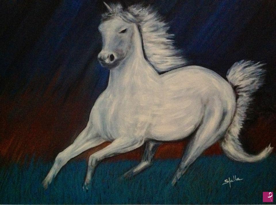 quadri in vendita online - Cavallo bianco in libertà