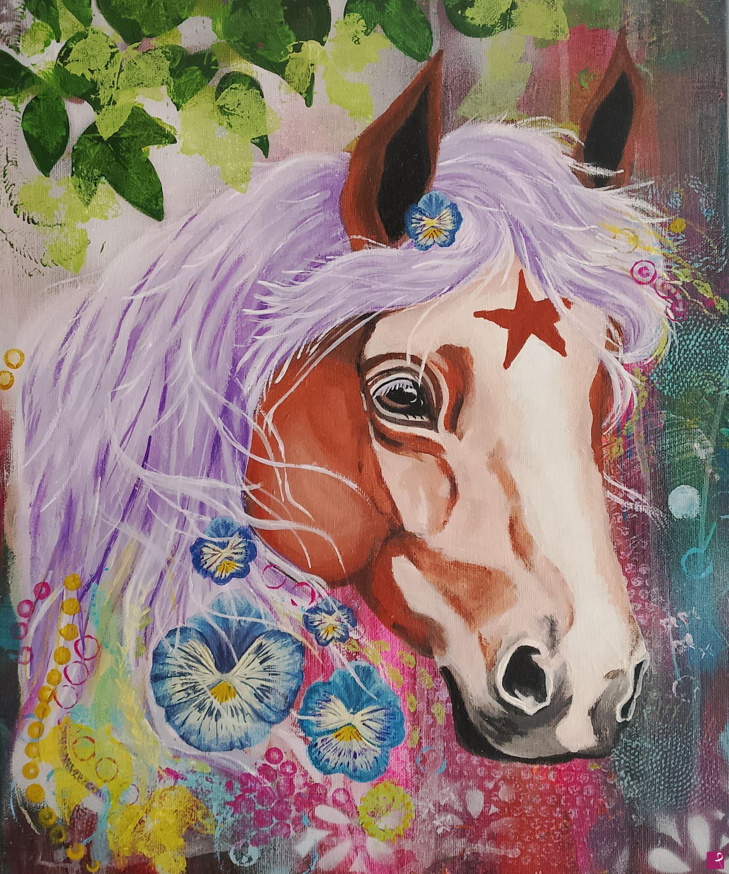 quadri in vendita online - Cavallo e viole - The horse and the violets