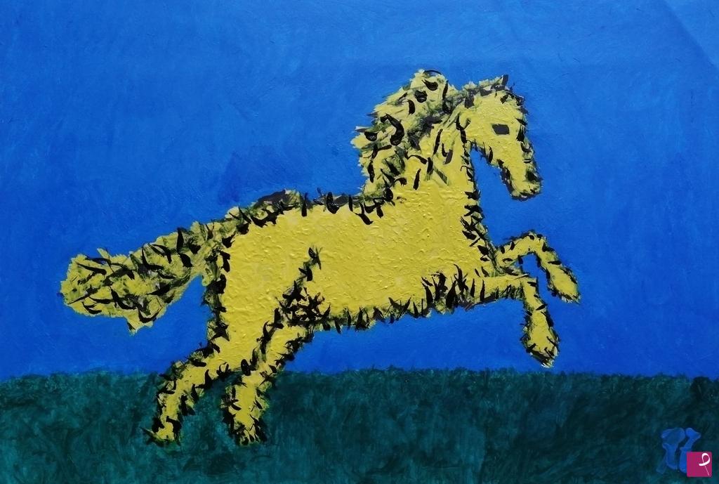 quadri in vendita online - CAVALLO GIALLO (48 X 33; OLIO SU CARTA)