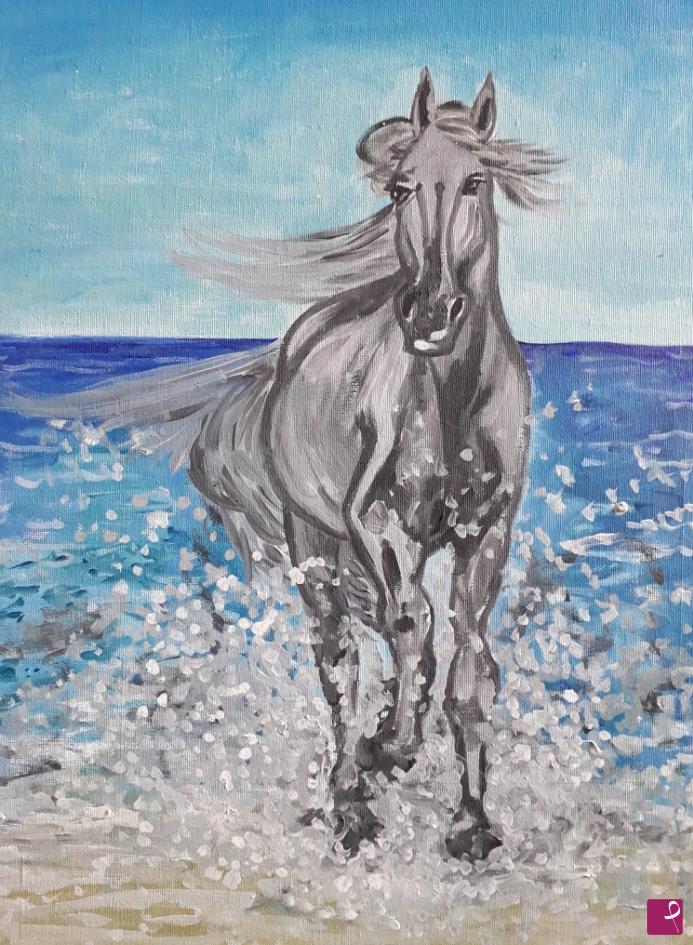 quadri in vendita online - Cavallo scalpitante sulla spiaggia 