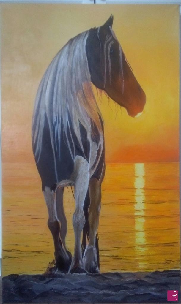 quadri in vendita online - Cavallo sulla spiaggia al tramonto
