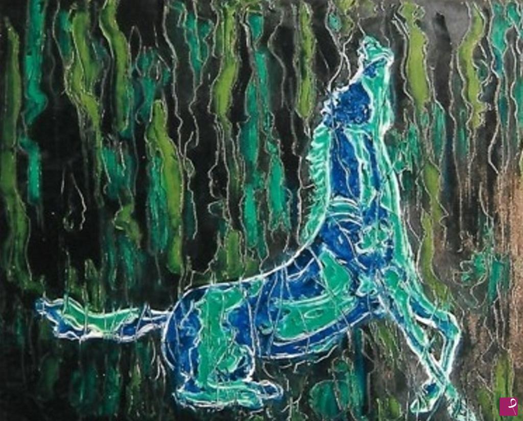 quadri in vendita online - Cavallo verde e blu