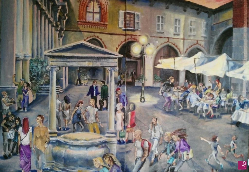 quadri in vendita online - Cena in Piazza Mercanti