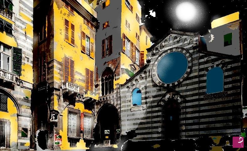 quadri in vendita online - Centro Storico di Genova notturno