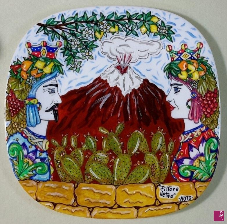 quadri in vendita online - Ceramica artistica siciliana  d'autore - collezione 2020 n.° 7  serie:  souvenir siciliani 
