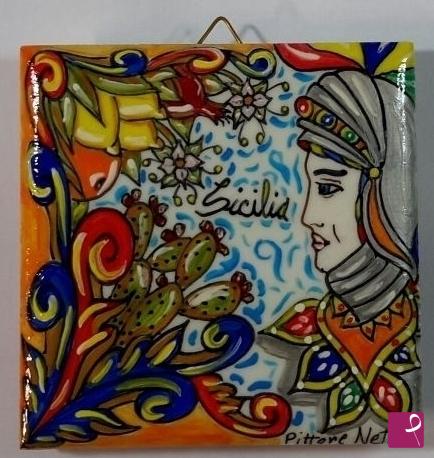 quadri in vendita online - Ceramica siciliana - collezione 2019  n.° 88  serie : souvenir  siciliani