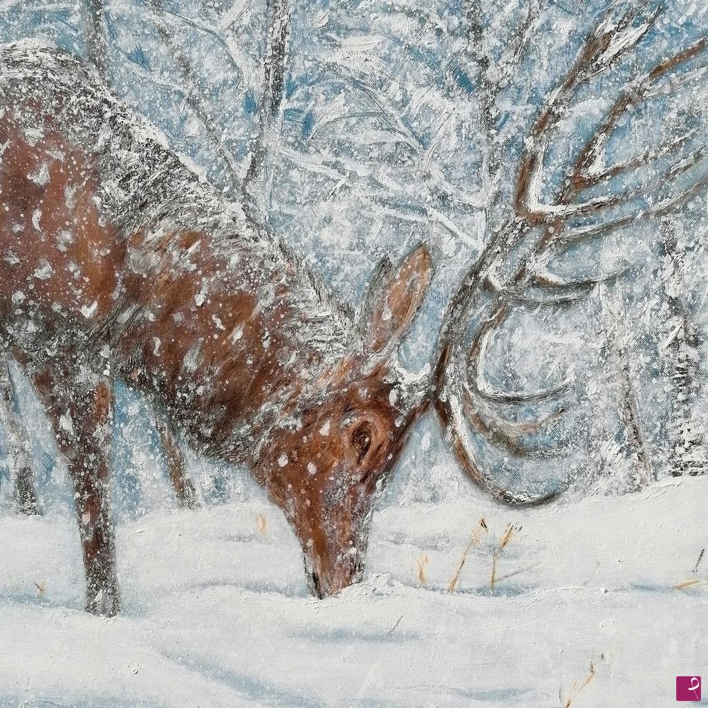 quadri in vendita online - Cervo e neve