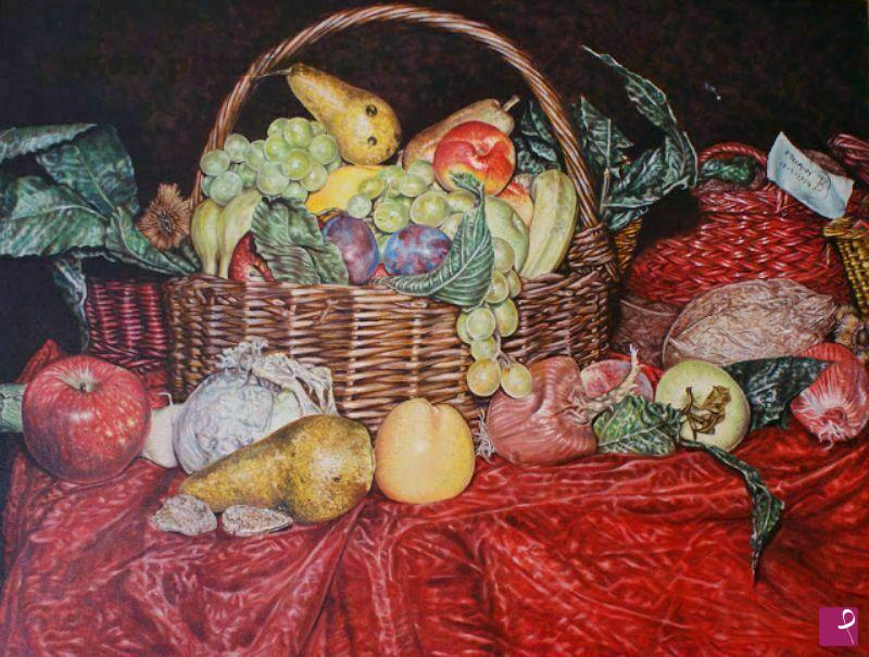 quadri in vendita online - Cesto con frutta