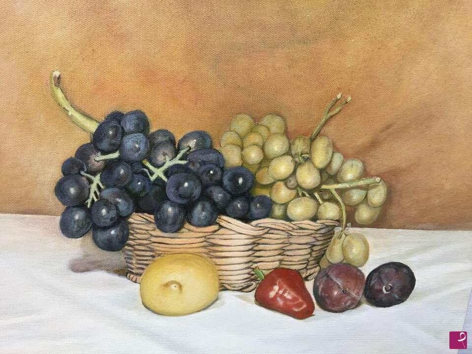 quadri in vendita online - Cesto con frutta