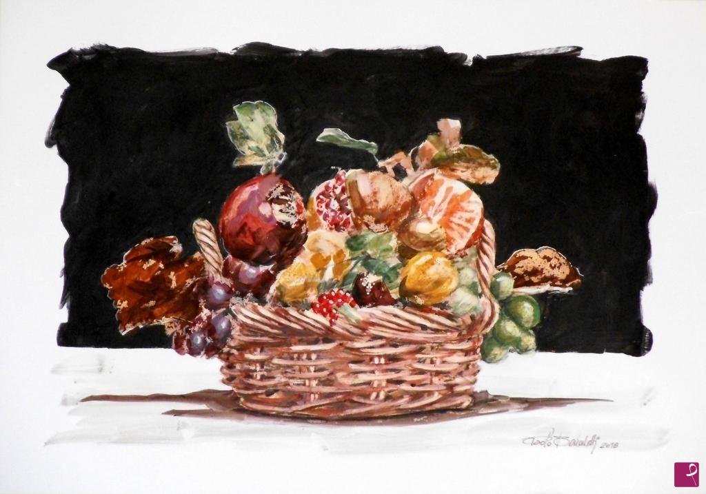 quadri in vendita online - Cesto con frutta mista