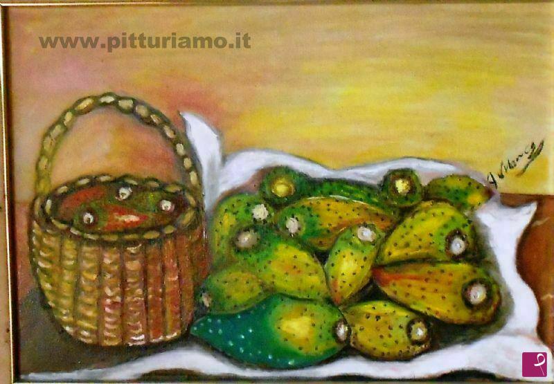 quadri in vendita online - Cesto di fichi d'India
