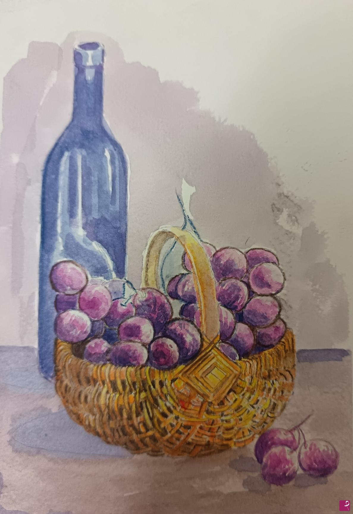 quadri in vendita online - Cesto d'uva con frutta 2