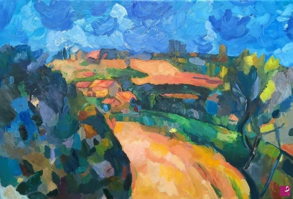 quadri in vendita online - Cezanne-Curva della strada in cima al Chemin des Lauves