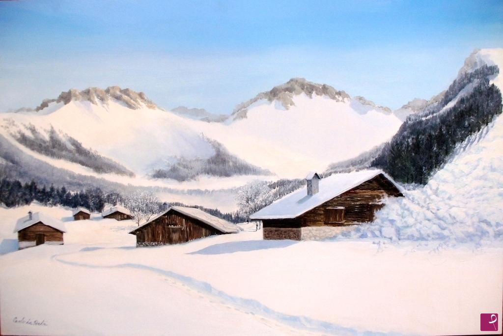 quadri in vendita online - Chalet sotto la neve