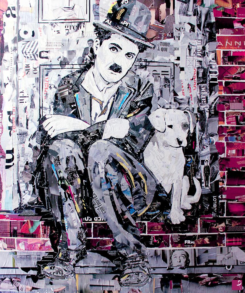 quadri in vendita online - Charlie Chaplin e il cane 