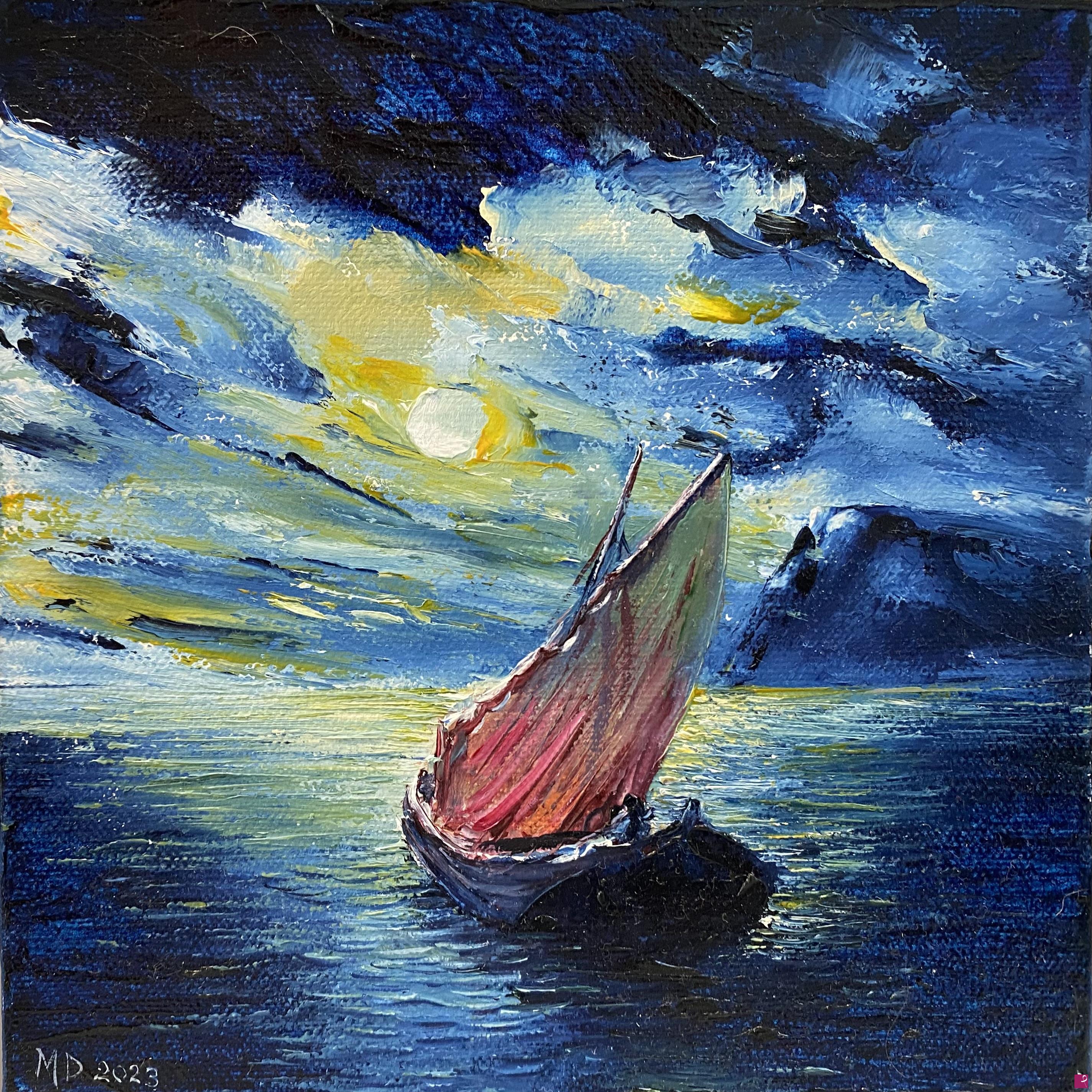 quadri in vendita online - Chiaro di luna sul mare