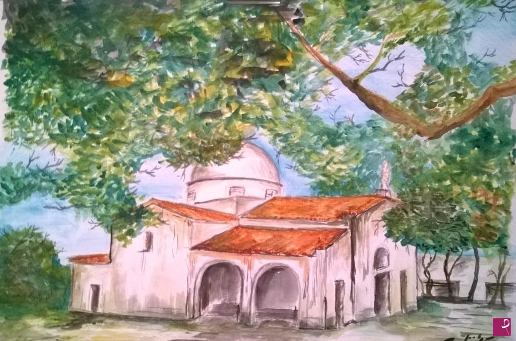 quadri in vendita online -  chiesa  buon cammino santa teresa di gallura ritratto acquarello