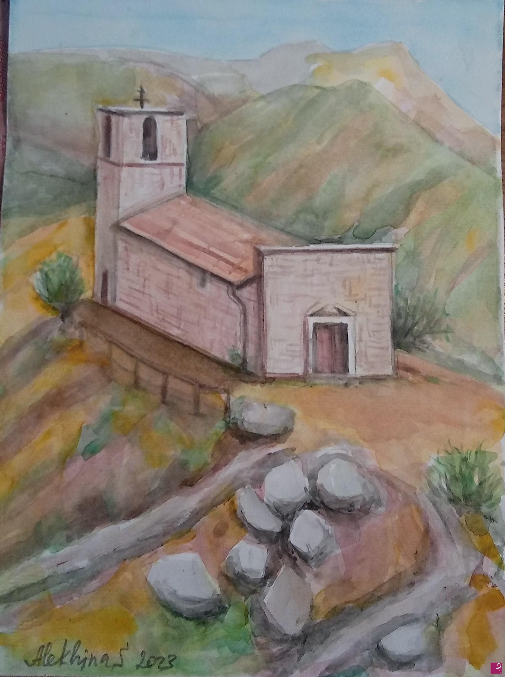 quadri in vendita online - Chiesa in montagna di Abruzzo.San Michele.Lucoli.