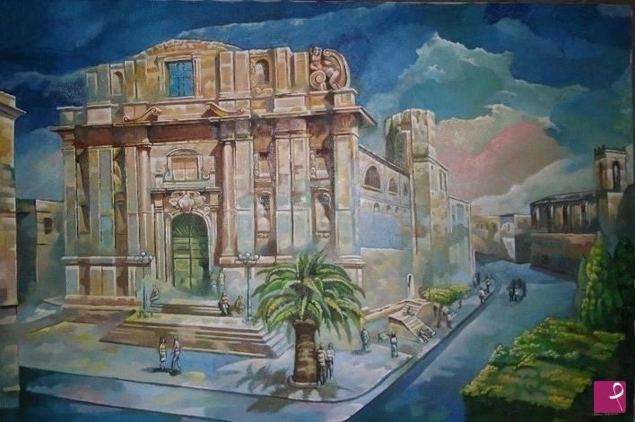 quadri in vendita online - " Chiesa Madre" quadro moderno dipinto a mano oil on canvas.