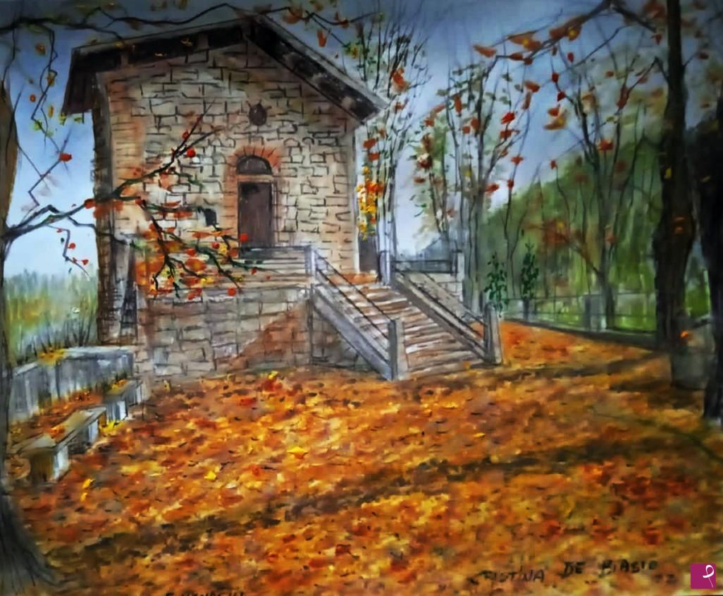 quadri in vendita online - Chiesetta  su   cartoncino 35x40  pastelli matite