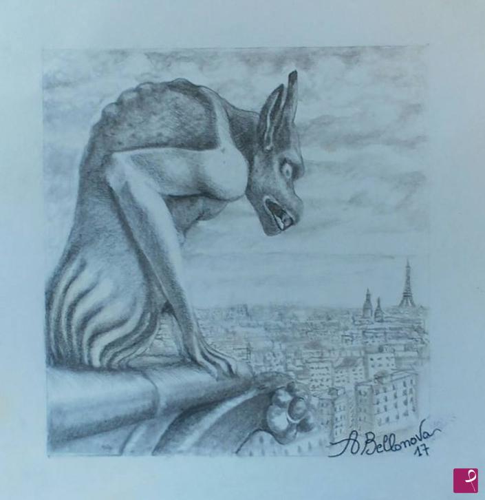 quadri in vendita online - Chimera su Notre dame de Paris