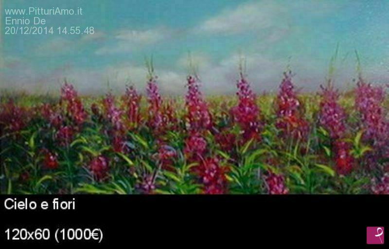 quadri in vendita online - Cielo e fiori rossi