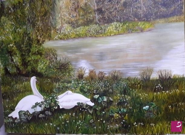quadri in vendita online - Cigni al lago