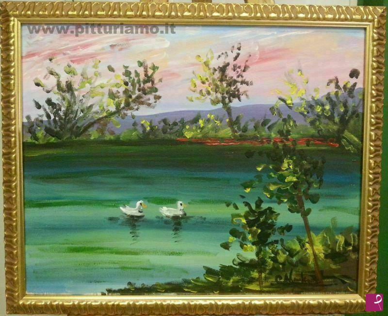 quadri in vendita online - Cigni nel lago