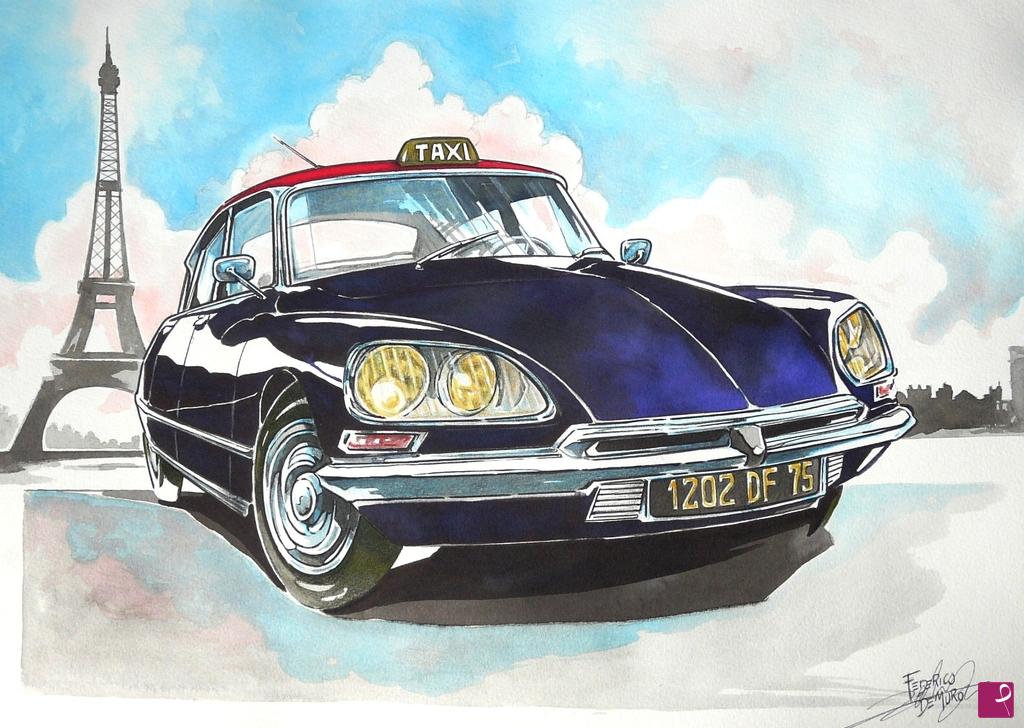 quadri in vendita online - CITROEN DS - PARIS TAXI 1970