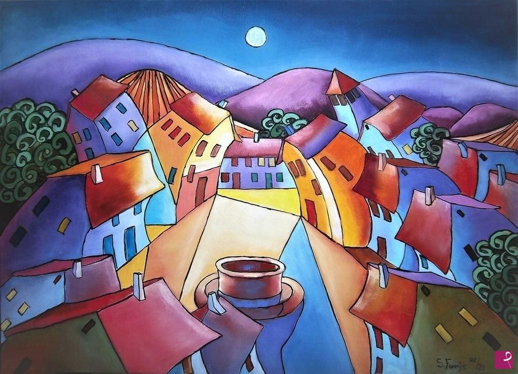 quadri in vendita online - Città mistica di notte
