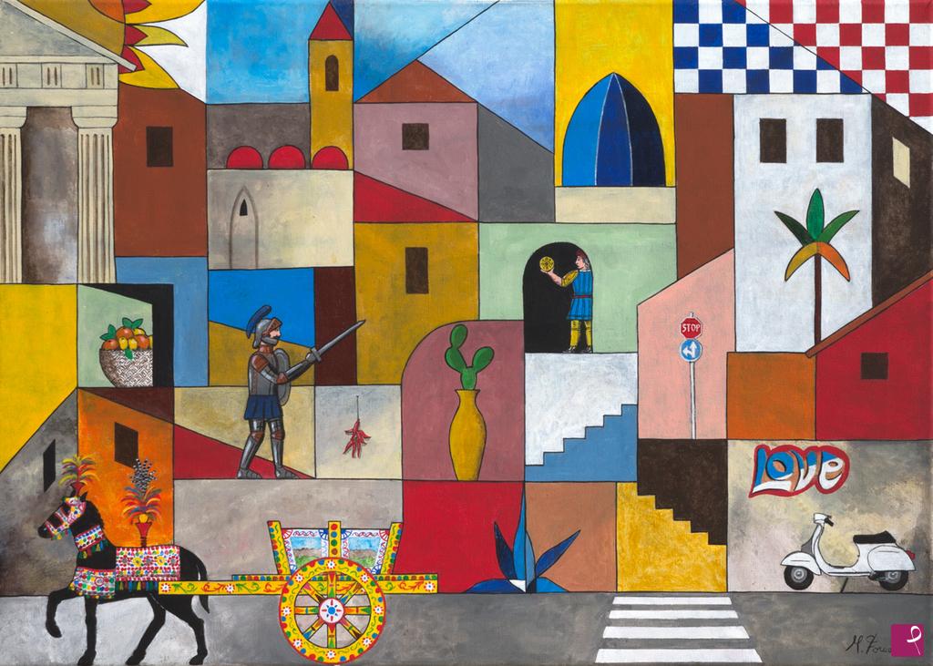quadri in vendita online - Città siciliana metafisica
