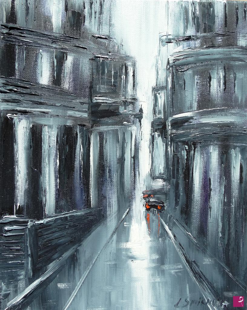 quadri in vendita online - Città sotto la pioggia
