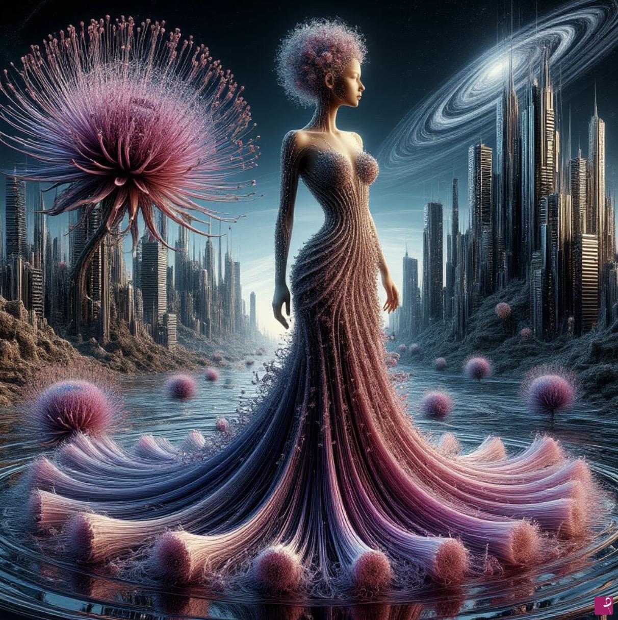 quadri in vendita online - City, woman in long dress 
