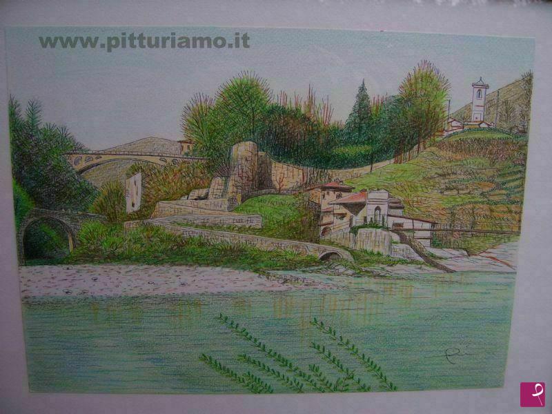 quadri in vendita online - Clanezzo visto dal fiume Brembo