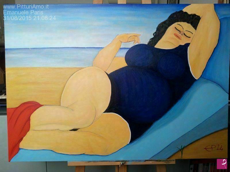quadri in vendita online - Claudia sulla spiaggia