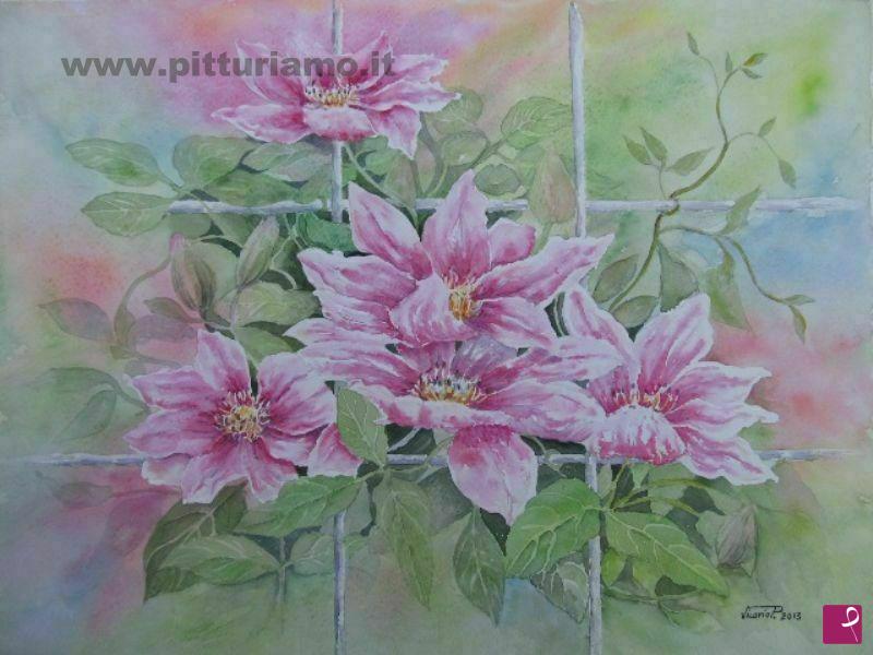 quadri in vendita online - Clematidi rosa