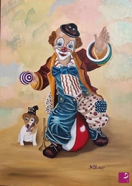 quadri in vendita online - Clown e cagnolino