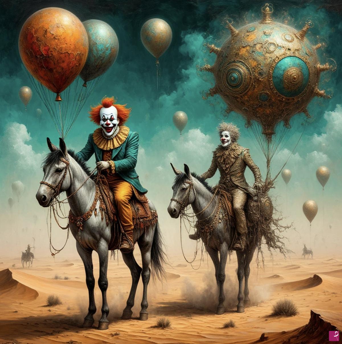 quadri in vendita online - Clowns in the desert