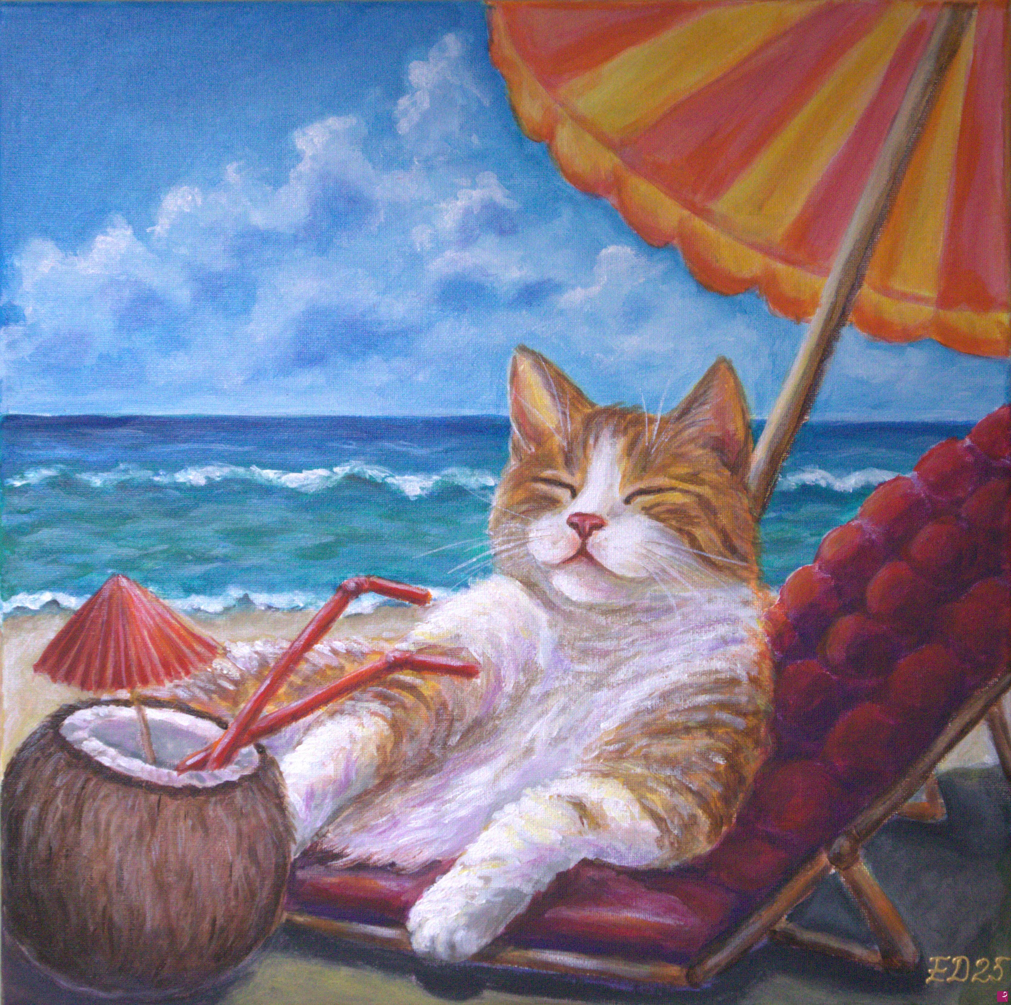 quadri in vendita online - Cocco bello. Gatto al mare