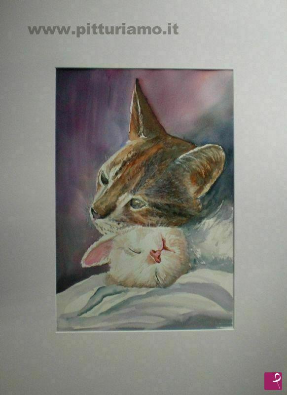 quadri in vendita online - coccole tra gatti