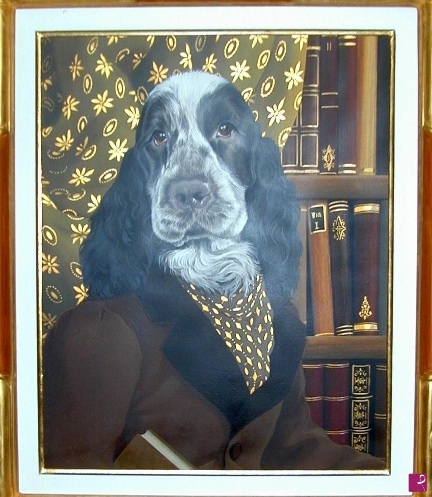 quadri in vendita online - cocker in biblioteca  "l'intellettuale"