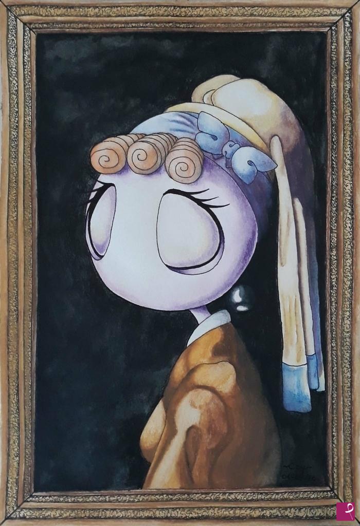 quadri in vendita online - Cocoot con l'orecchino di perla (mio personaggio) disegno 7