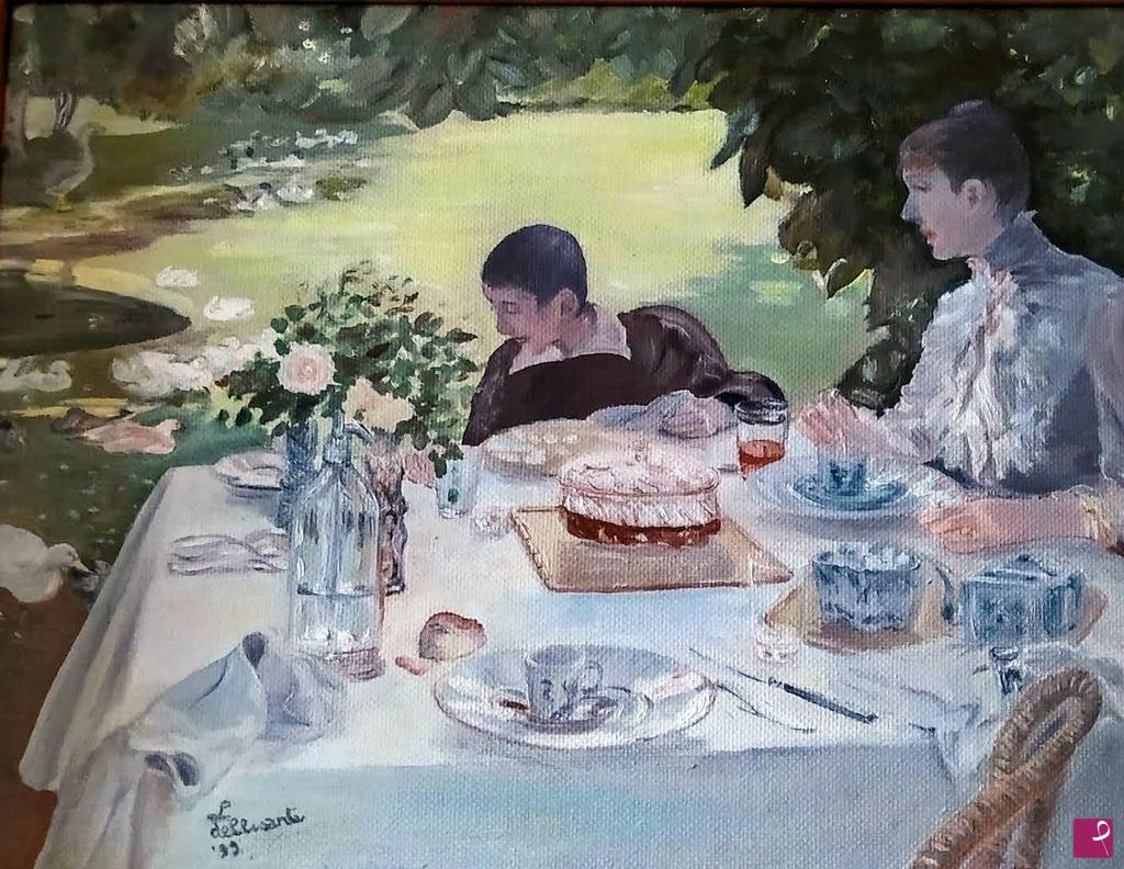 quadri in vendita online - Colazione in giardino