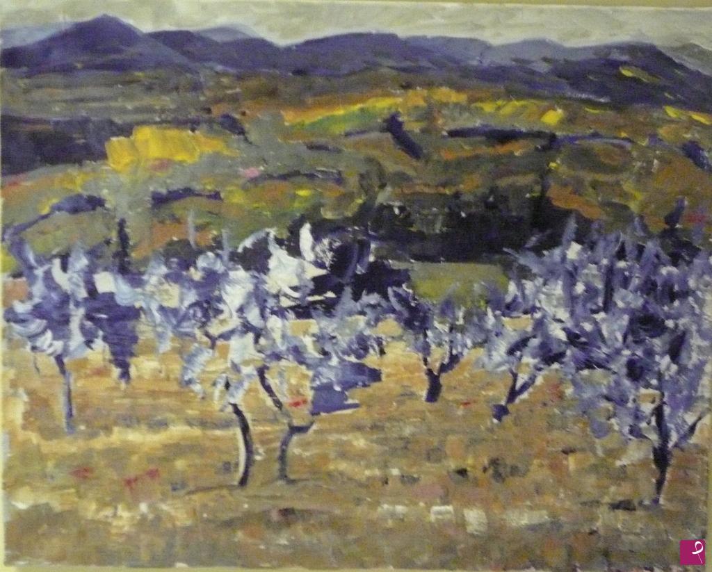 quadri in vendita online - colline con ulivi blu