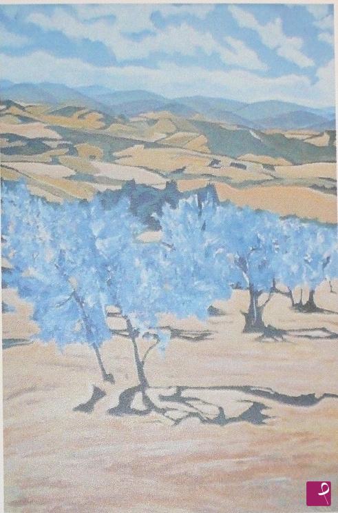 quadri in vendita online - colline con ulivi blu